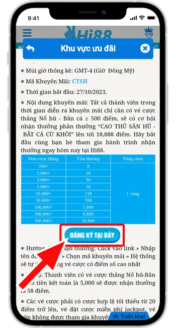Bước 3: Chọn " ĐĂNG KÝ TẠI ĐÂY ".